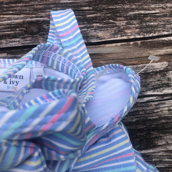 New Set of 2 Twins Crown & Ivy Baby Girls Striped One Piece Swimsuits  Size 12M - Picture 3 of 4